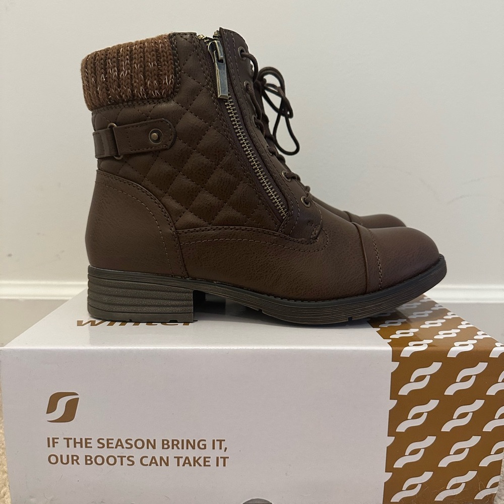 Brown Tan Ankle Boots with Quilted Design